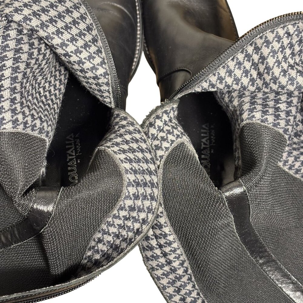 Aquatalia Oralie Equestrian Knee High Boot 8 Black Leather Side Zip Quilted - Picture 5 of 15